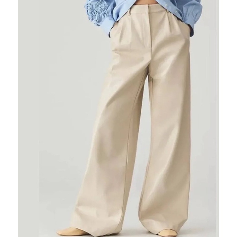 Hutch Faux Leather Wide Leg Pants Cream‎ High Rise Cropped Petite 2 Minimalist